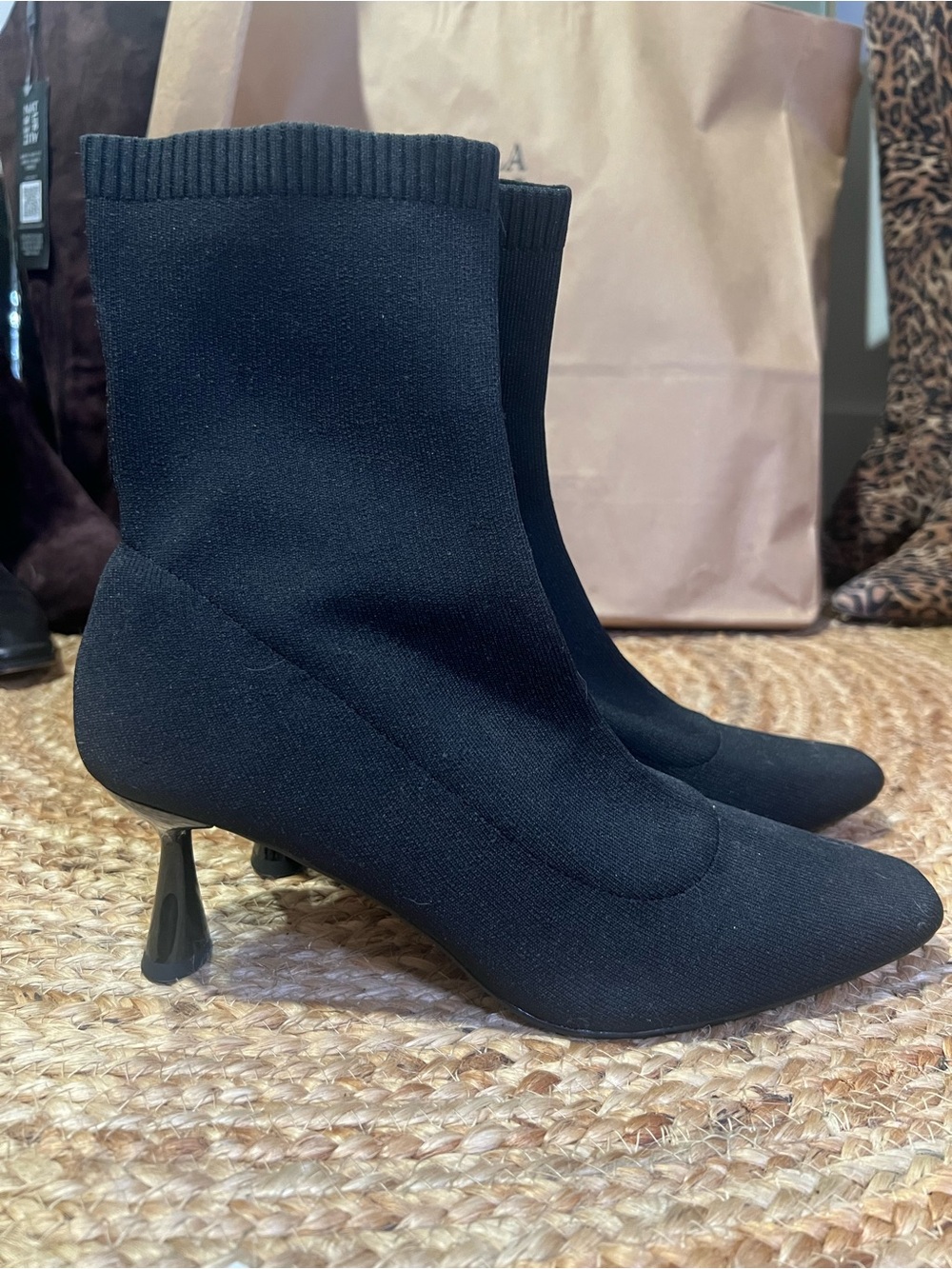 ASOS Wide Fit Black Stretch-Knit Sock Booties with Sculpted Heel